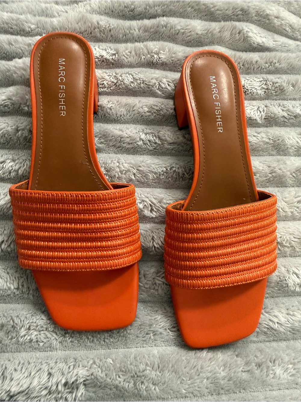 Marc Fisher Orange Braided Strap Square Toe Mules